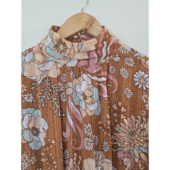 Ryegrass Long Sleeve Floral Modest Dress Womens Large Embroidered Shimmer - Picture 8 of 12